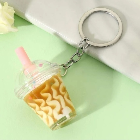 Milk Tea Cup Charm Keychain ๐ง Coffee Whipped Cream Miniature Food - Picture 5 of 6